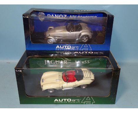 Auto Art, 1/18 scale Jaguar XK-SS and Panoz AIV Roadster, (both boxed, Panoz box a/f), (2). 