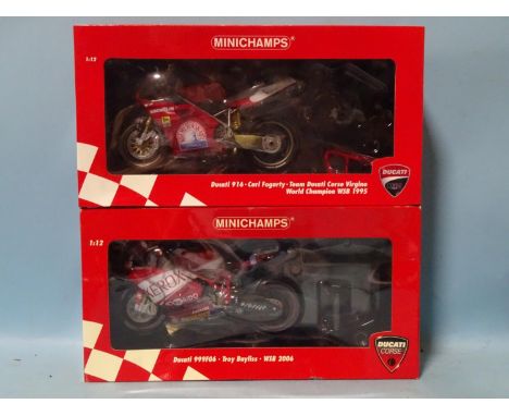 Two Minichamps 1/12 scale motorcycles: Ducati 916 and Ducati 999F06, (both boxed with stand), (2). 