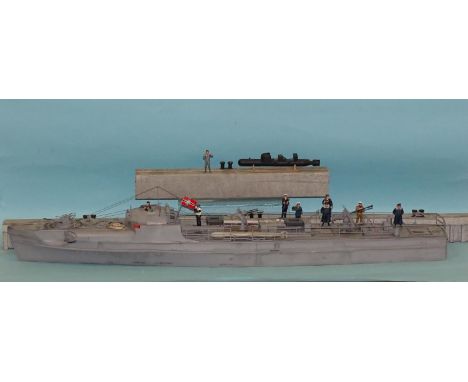 A scratch built 1/30 scale WWII "E-Boat" fast attack patrol craft with Thomas Gunn Miniatures SS037 Maiale Manned Torpedo wit