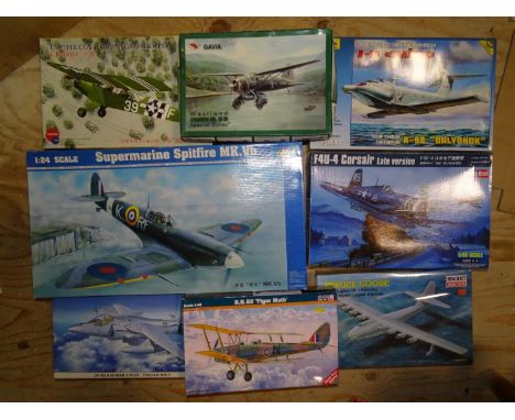 Trumpeter, 1/24 scale Supermarine Spitfire Mk Vb and seven other plastic kit aircraft,&nbsp;(boxed, unchecked, appear complet