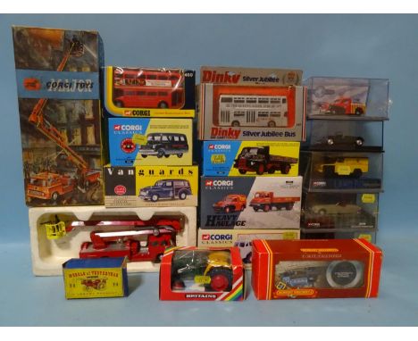 Corgi, 1127 Simon Snorkel Fire Engine, (boxed); Lesney Y-9 Fowler Showman's Engine, thirteen other Corgi, Dinky and Britains 