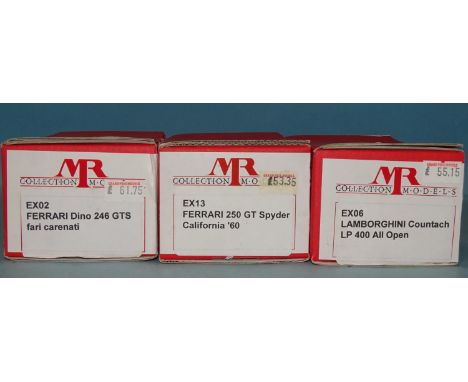 MR Collection Models, three 1/43 scale resin and metal car kits, no.s EX02, EX13 and EX06, (boxed, unchecked, appear complete