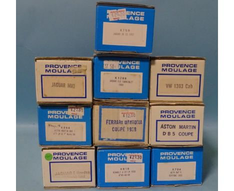 Provence Moulage, ten 1/43 scale resin and metal car kits, (boxed, unchecked, appear complete), (10). 