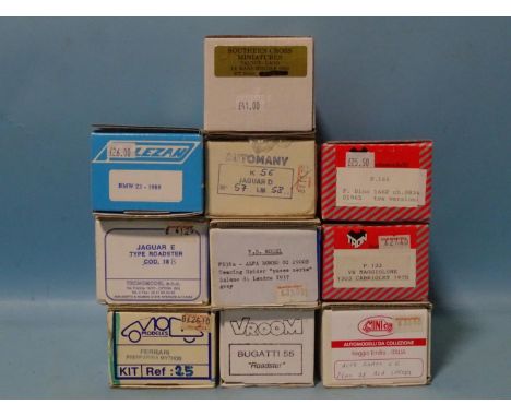 Ten 1/43 scale resin and metal car kits, various makers,&nbsp;(all boxed, unchecked, appear complete), (10). 