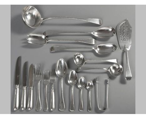 AN ASSEMBLED SET OF ENGLISH SILVER FLATWARE, LONDON, SHEFFIELD &amp; EXETER, VARIOUS DATES, comprising: 12 dinner forks, 12 s