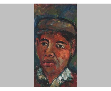 KENNETH BAKER (1921 - 1996), PORTRAIT OF A MAN, oil on board, signed, 50 by 26cm.