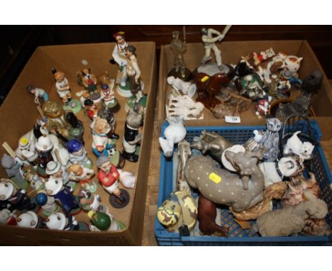 THREE TRAYS OF CERAMIC AND OTHER FIGURES TO INCLUDE 'FAITHFUL FUZZIES', CHRISTOPHER WREN CRICKET FIGURES, LEONARDO COLLECTION