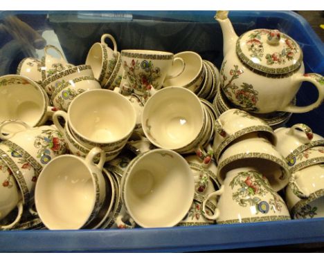 A TRAY OF JOHNSONS BROS INDIAN TREE CHINA TO INCLUDE A TEAPOT (76 PIECES APPROX)