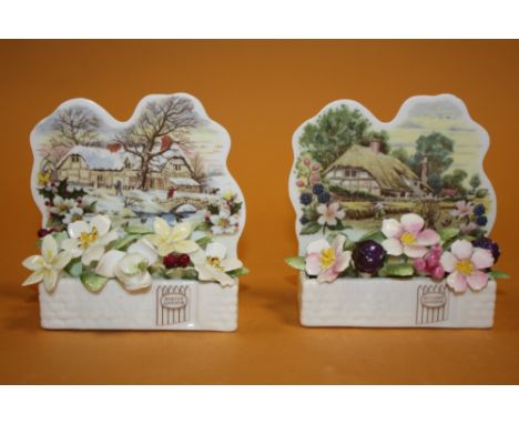 A PAIR OF ROYAL ALBERT COTTAGE GARDEN YEAR SERIES CERAMIC DISPLAYS 'AUTUMN' AND 'WINTER'