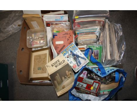 TWO BOXES OF EPHEMERA AND COLLECTABLES TO INCLUDE VINTAGE ANNUALS