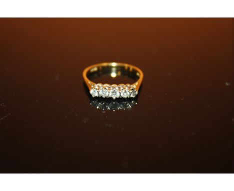 A HALLMARKED 9 CARAT GOLD 5 STONE DIAMOND RING SIZE M APPROX WEIGHT - 2.3G