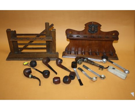 TWO VINTAGE PIPE RACKS WITH PIPES