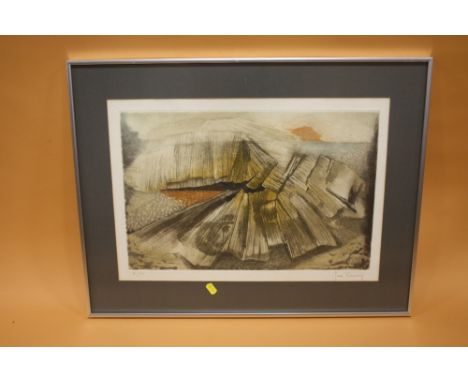 A FRAMED AND GLAZED SIGNED LIMITED EDITION ABSTRACT PRINT 'CONFIDENCE' BY RENE CARCAN X/135 SIGNED&nbsp; LOWER RIGHT SIZE - 6