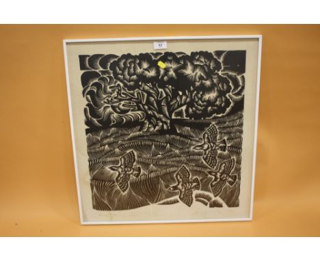 DANAIS ROZKALNS - A FRAMED AND GLAZED PRINT ENTITLED 'AUGTIBA' 7/10 SIZE INC FRAME - 59.5CM X 62CM 