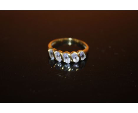 A 9K GOLD FIVE STONE DRESS RING SET WITH LILAC OVAL STONES SIZE O APPROX WEIGHT -2G