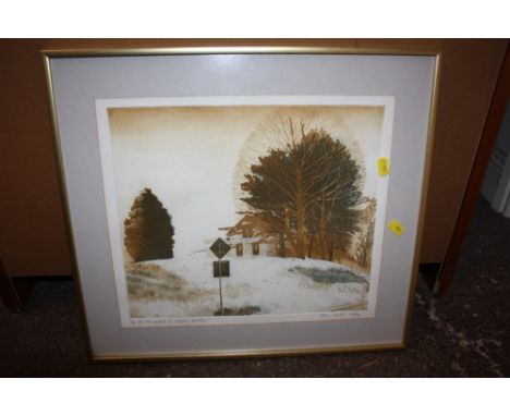 ALAN FALK - A FRAMED AND GLAZED SIGNED LIMITED EDITION PRINT ENTITLED 'ON THE ROAD TO KISSING BRIDGE' 3/26 - SIZE INC FRAME -