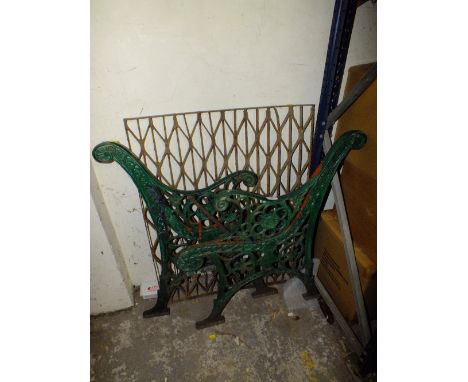 TWO CAST BENCH ENDS PLUS A VINTAGE GRID A/F