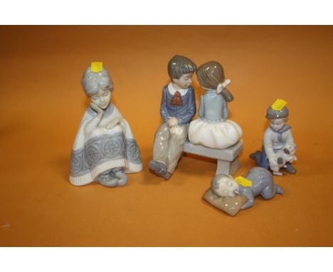 A NAO FIGURE GROUP OF A BOY AND A GIRL ON A BENCH, TOGETHER WITH OTHER NAO STYLE FIGURES (4)