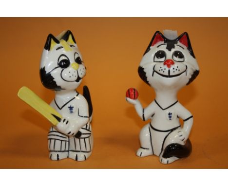 TWO LORNA BAILEY CERAMIC CRICKETER CAT FIGURES 