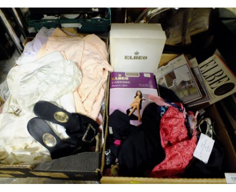 TWO TRAYS OF VINTAGE &amp; MODERN CLOTHING ACCESSORIES TO INC VINTAGE NIGHTWEAR AND A SELECTION OF MODERN SAMPLE UNDERWEAR IT