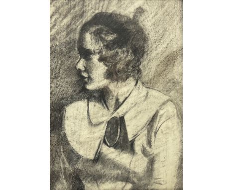 Attrib. Dame Laura Knight (British 1877-1970): Portrait of a Young Woman bearing a resemblance to Phyllis Crocker, charcoal u
