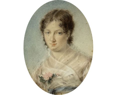 French School (18th/19th century): Portrait of a Young Woman, watercolour on paper indistinctly inscribed and dated 'Isa? Lou