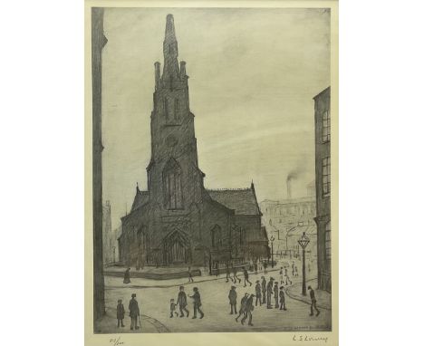 Laurence Stephen Lowry RA (Northern British 1887-1976): 'St Simons Church Salford', limited edition monochrome lithograph sig