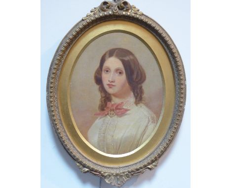 19th Century English School/Portrait of a Young Lady /oval, oil on board, 20cm x 15.5cm