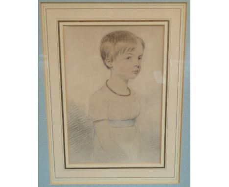 Joseph Slater (fl. 1806-1833)/Portrait of a Young Girl/with a blue sash and a necklace/pencil and watercolour, 20.25cm x 14cm