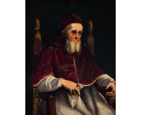 After Raphael (Italian 1483-1520)/Pope Julius II/bust portrait/oil on canvas, 52cm x 39.25cm 