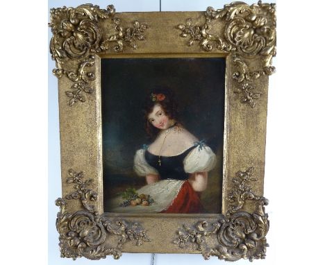 19th Century English School/Portrait of a Young Lady/oil on board, 24cm x 19cm
