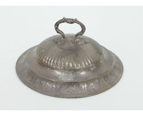 A George IV silver dish cover, Joseph Preedy, London 1823, with scroll handle and fluted domed decoration, with small armoria