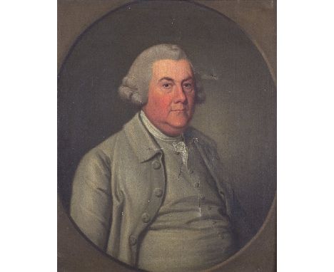 Circle of John Lewis (British 18th Century)/Portrait of a Gentleman/Portrait of a Lady/half length, he wearing a grey coat an