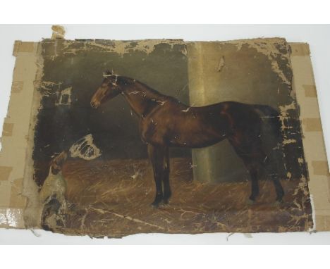 English School/Study of a Horse in a Stable/oil on canvas, 89cm x 70cm/together with a portrait of a woman and a copy of an 1