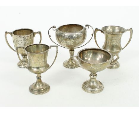 Five silver trophy cups of Bihar Light Horse interest, including Best Shot 1929-30, Best Trained Troop Horse 1931, The Govern