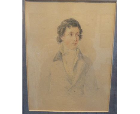 English School, circa 1830/Study of a Young Man/bust portrait/pencil and watercolour, 21.75cm x 16.5cm