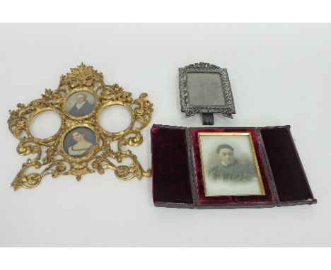 A Victorian painted porcelain plaque painted a portrait of a scholar, signed J. Holloway, Cheltenham, within a velvet lined l