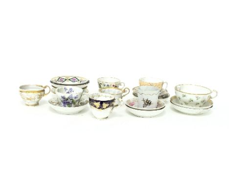 Three Paris porcelain tea cups and saucers, circa 1800, various designs and sundry cups and saucers