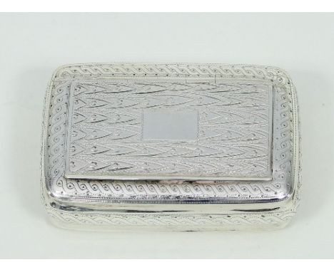 A George III silver snuff box, Joseph Willmore, Birmingham 1811, with scale and ropetwist engraving, 6cm wide/see illustratio