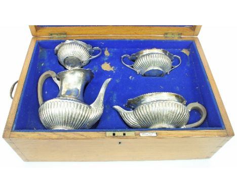 A four-piece silver tea service, Walter & John Barnard, London, 1891, half ribbed and with shell and gadrooned borders in a f