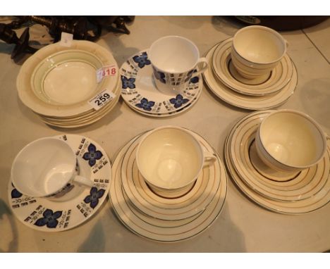 Cups and saucers including Woods ivory ware and six Royal Art pottery bowls 