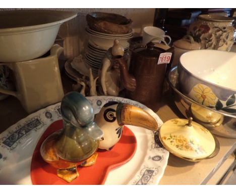 Shelf of mixed ceramics 