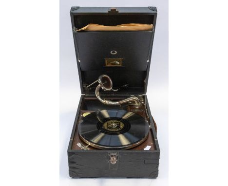 A Brunswick His Masters Voice gramophone record player and needles