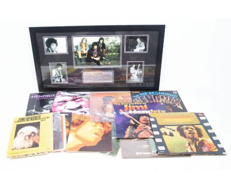 Collection of Jimi Hendrix Records / Books, Framed item ( 2 bags and 1 x frame ) Including a framed display of Jimi Hendrix, 