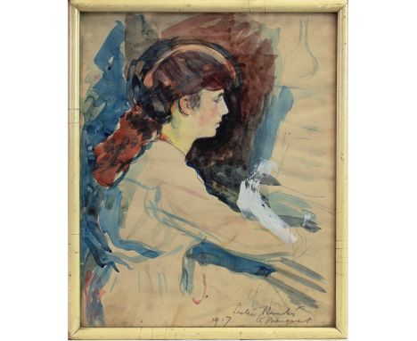 GEORGE LESLIE HUNTER (SCOTTISH 1877-1931) PORTRAIT STUDY OF A YOUNG GIRL watercolour and pencil on paper, signed, dated and i