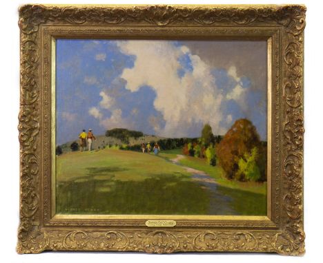 GEORGE HENRY RA RSA RSW RP NEAC (SCOTTISH 1858 - 1943), SUSSEX GOLF COURSE oil on canvas, signed 51cm x 61cm Framed Label ver