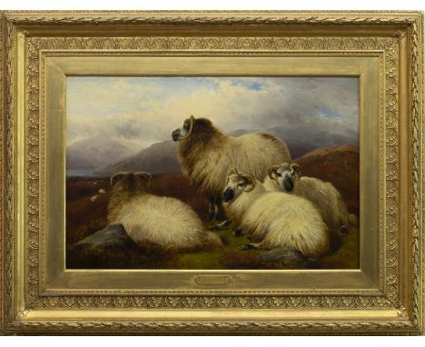R FEILDING, AFTER WILLIAM WATSON (BRITISH 1831 - 1921), HIGHLAND SHEEP NEAR BRAEMAR oil on canvas 46cm x 70cm Framed
