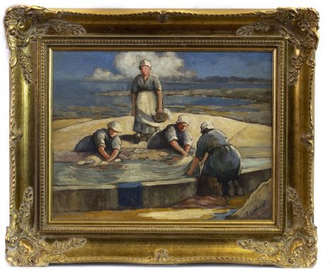 CONTINENTAL SCHOOL, WASHER WOMEN oil on panel, signed indistinctly 25cm x 34cm Framed