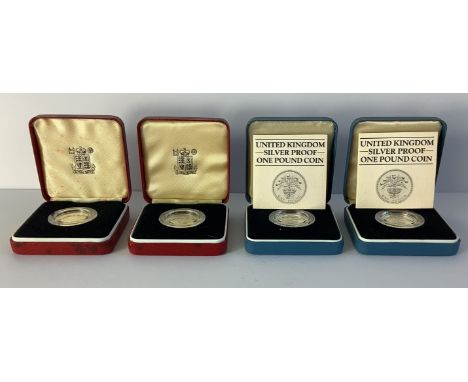 A collection of sterling silver Proof coins (cased) to consist of the following:  - Silver Proof One Pound coins x  4 in hard