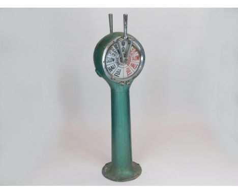 SHIP'S TELEGRAPH. A Full/Stop engine room telegraph, possibly from a steam drifter. Height 106cm.  Please note that all items